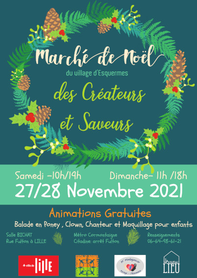 Flyer du marché de Noël des créateurs et saveurs du village d'Esquermes