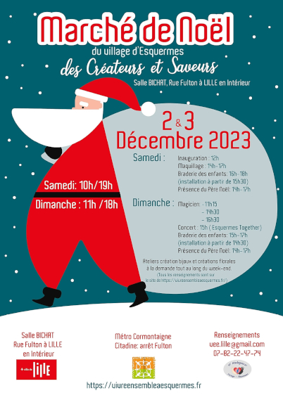 Affiche du marché de Noël du village d'Esquermes 2023